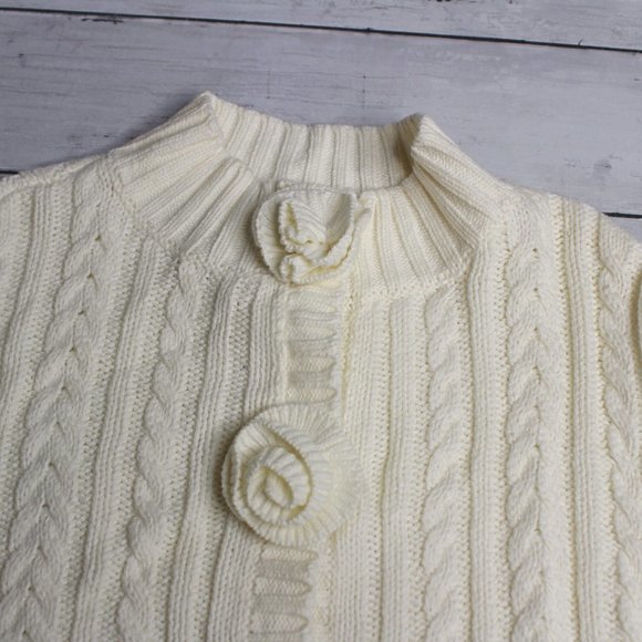 Maggie & Zoe Girl's Cable Knit Sweater Poncho Cape Size M 5 6 Ivory - Picture 5 of 7